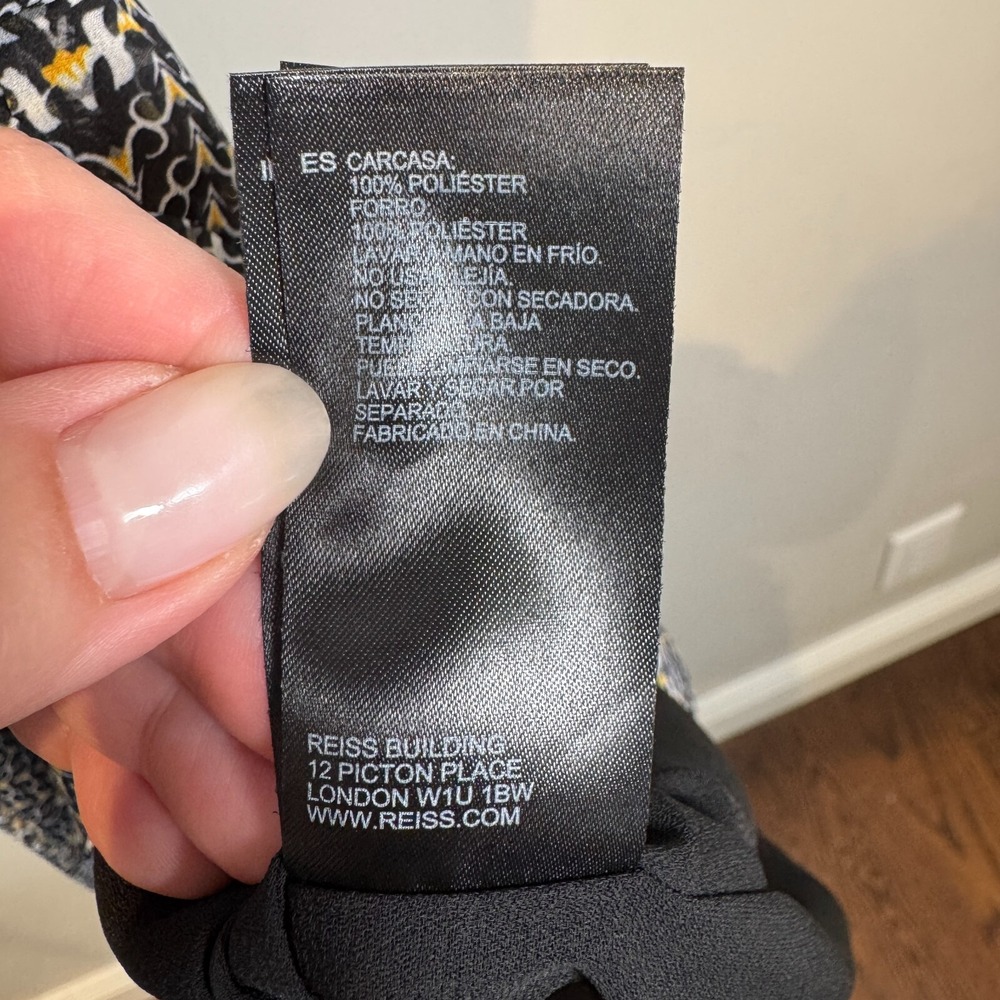 Reiss Stefania Printed Mini Day Dress Black Yellow Gold Drawstring Waist US 8 - Picture 12 of 12